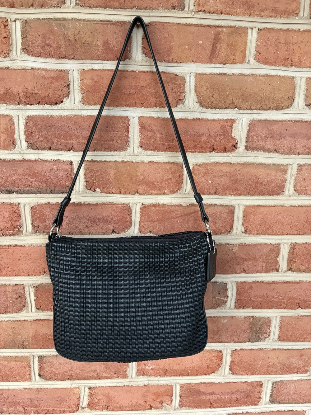 The Sak Black Woven Faux Leather Shoulder Bag